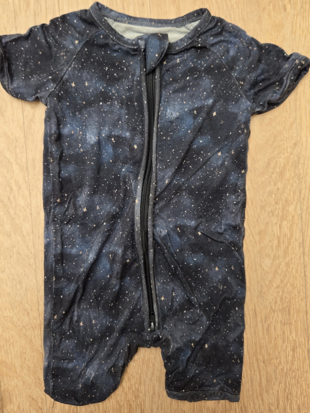 Little One Shop Baby Short Sleeve Zip Romper in Black Galaxy Print